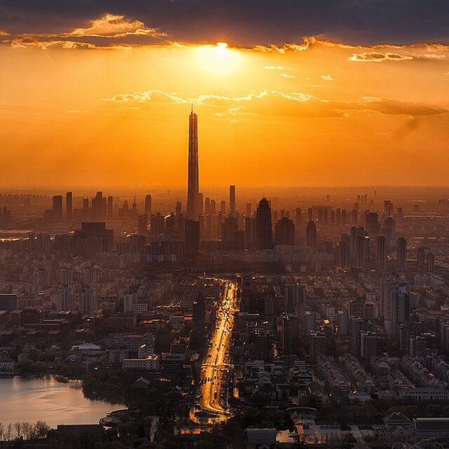 tianjin, sunset, city