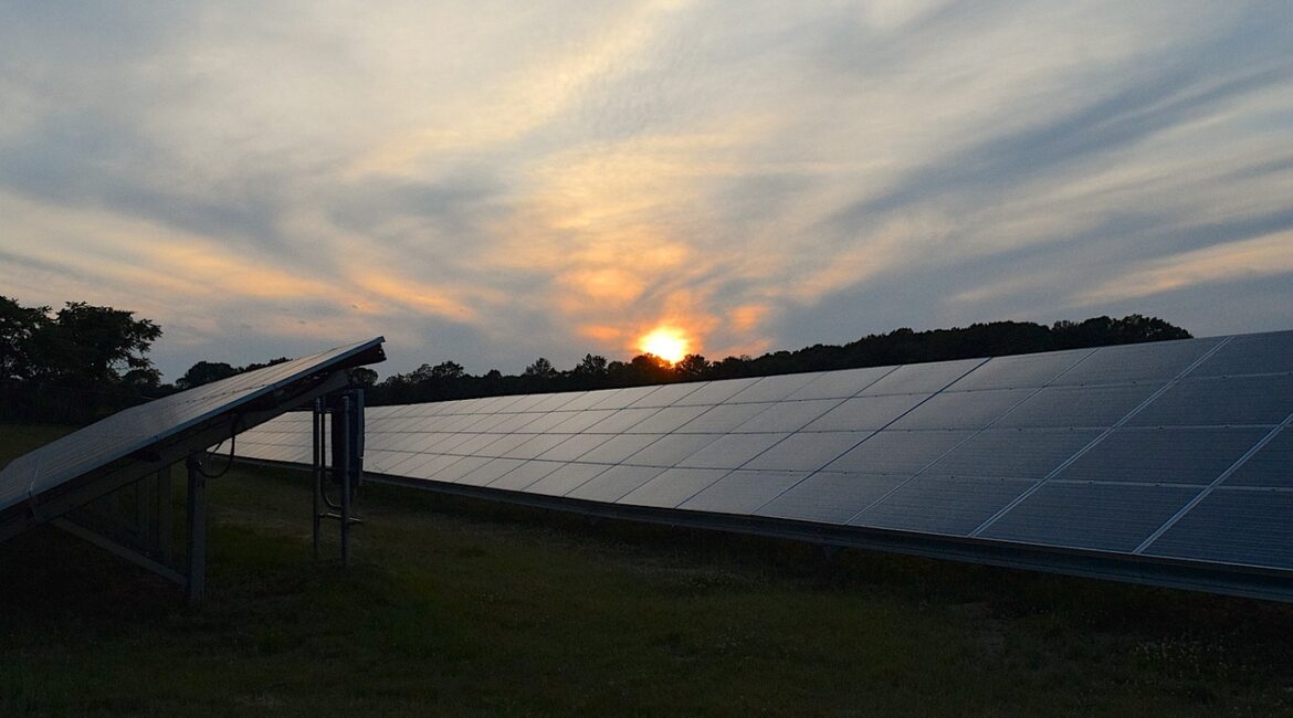 solar panels, sunset, sky