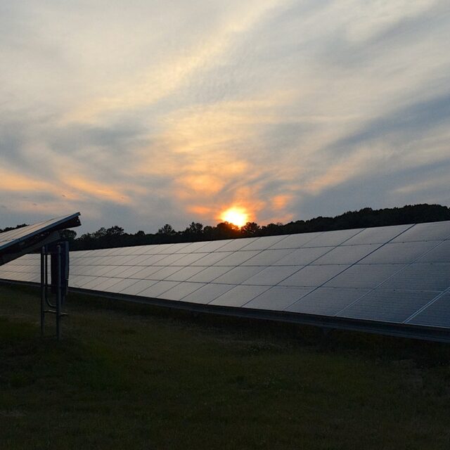 solar panels, sunset, sky